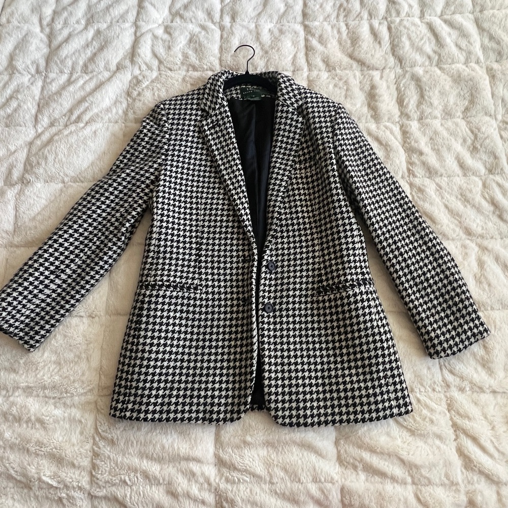 Lauren Ralph Lauren Black & White Houndstooth Blazer Wool